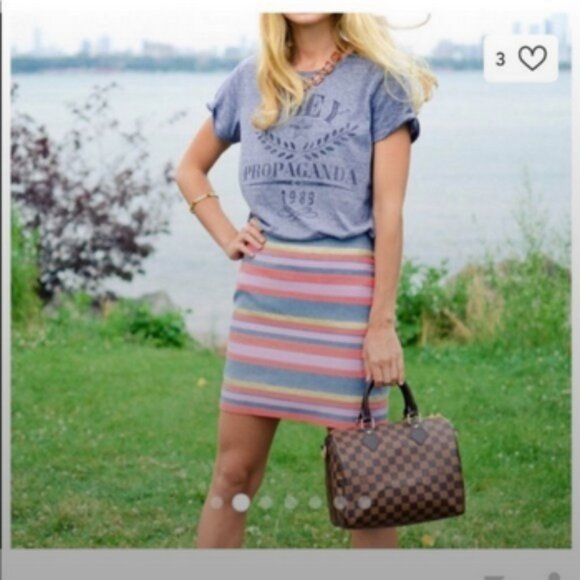 J. Crew Orange, Blue, Gold, and Lavender Stripe Pencil Mini Skirt Size 4 - Picture 3 of 8